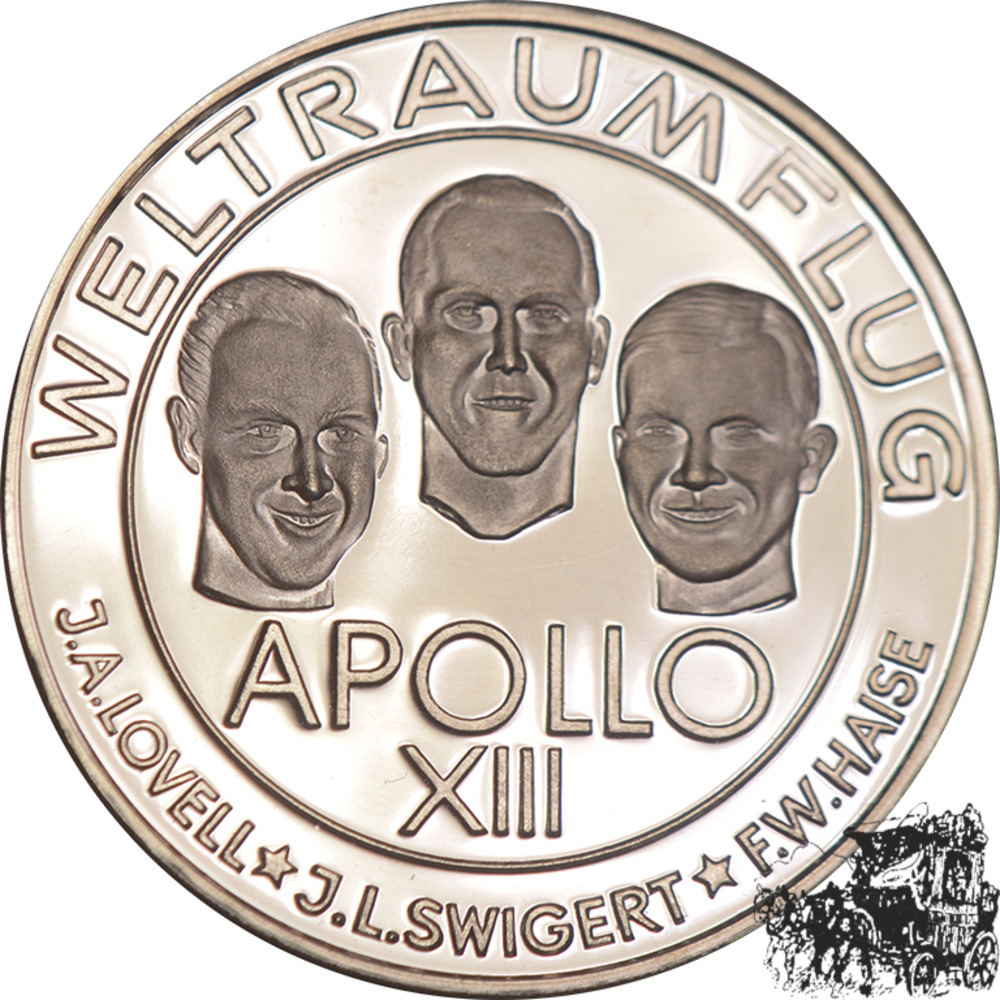 Ag-Medaille - Apollo XIII, J.A.Lovell, J.L.Swigert, F.W.Haise, PP., Raumfahrt Ag-Medaille - Apollo XIII, J.A.Lovell, J.L.Swigert, F.W.Haise, PP., Raumfahrt