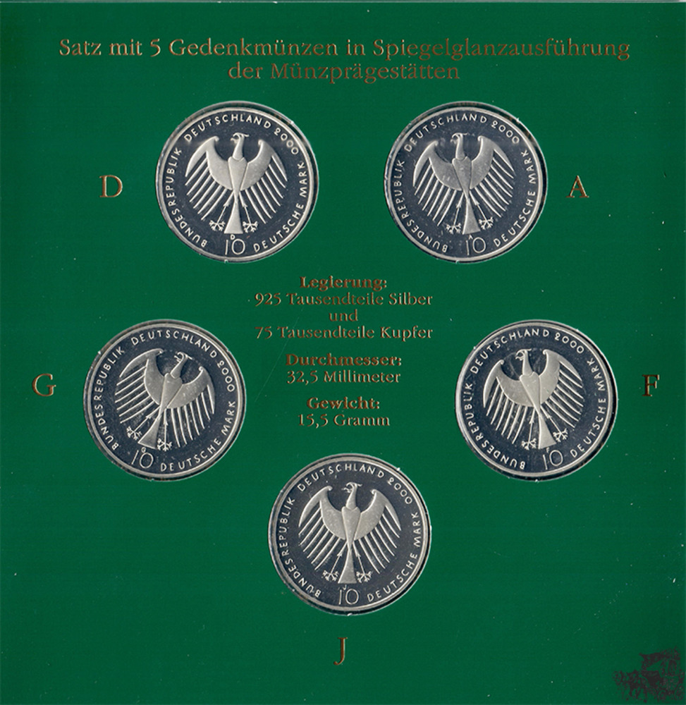 5 x 10 Mark 2000 ADFGJ - EXPO 2000, Silber-Sammlermünzenset