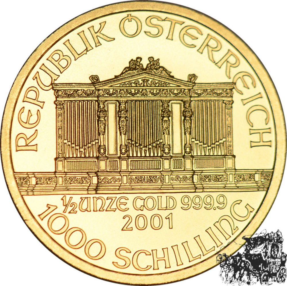 1000 Schilling 2001 - 1/2 Unce - Philharmoniker 1000 Schilling 2001 - 1/2 Unce - Philharmoniker