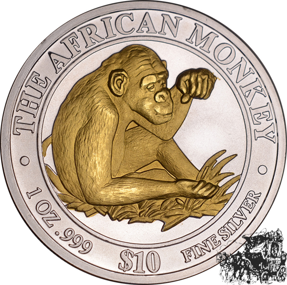 10 Dollar 2002 - African Monkey - Goldapplikation