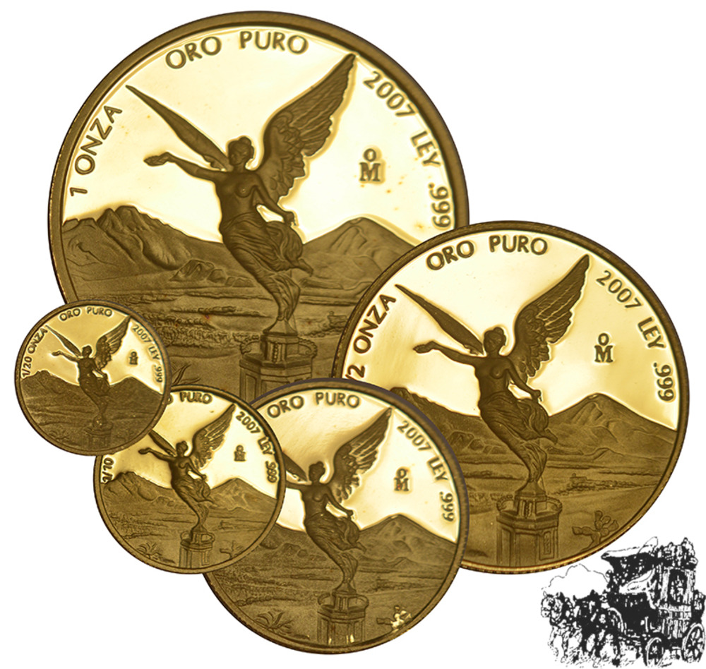Gold-Set Mexiko 2007 - Libertad - 1 Oz, 1/2 Oz, 1/4 Oz, 1/10 Oz, 1/20 Oz - im Holzetui mit Zertifikat Gold-Set Mexiko 2007 - Libertad - 1 Oz, 1/2 Oz, 1/4 Oz, 1/10 Oz, 1/20 Oz - im Holzetui mit Zertifikat