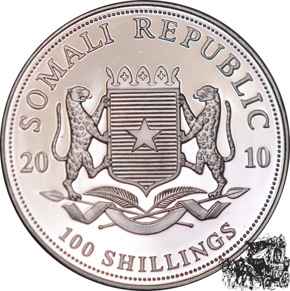 100 Shillings 2010 - Elefant - Goldapplikation