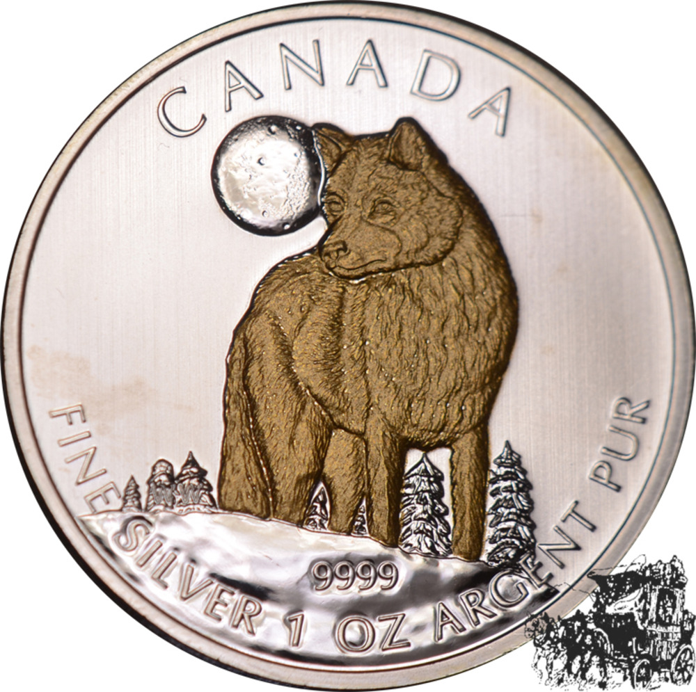 5 Dollar 2011 - Wolf - Goldapplikation