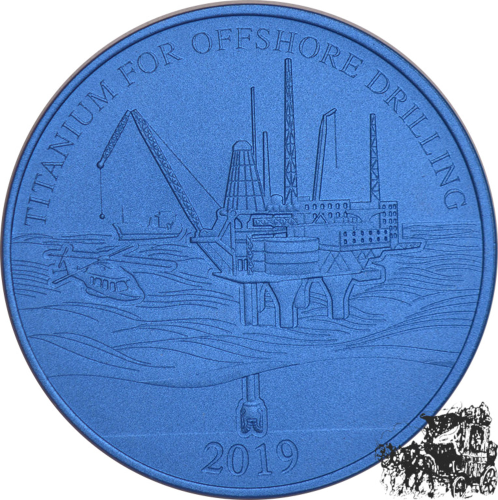 50 Francs 2019 - Bohrinsel, Brilliant uncirculated, Titan, selten, Farbe: blau, Titanium Collection 50 Francs 2019 - Bohrinsel, Brilliant uncirculated, Titan, selten, Farbe: blau, Titanium Collection