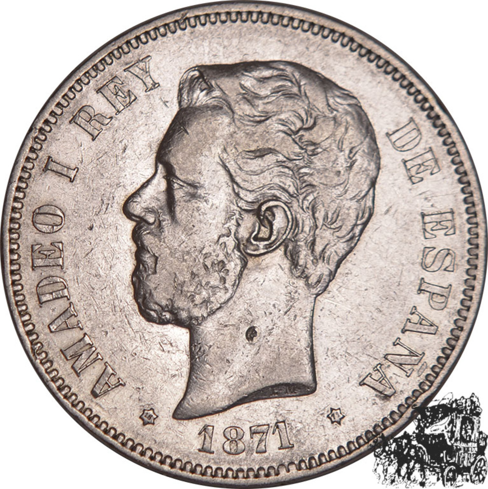 5 Pesetas 1871 SD.-M, Spanien 5 Pesetas 1871 SD.-M, Spanien