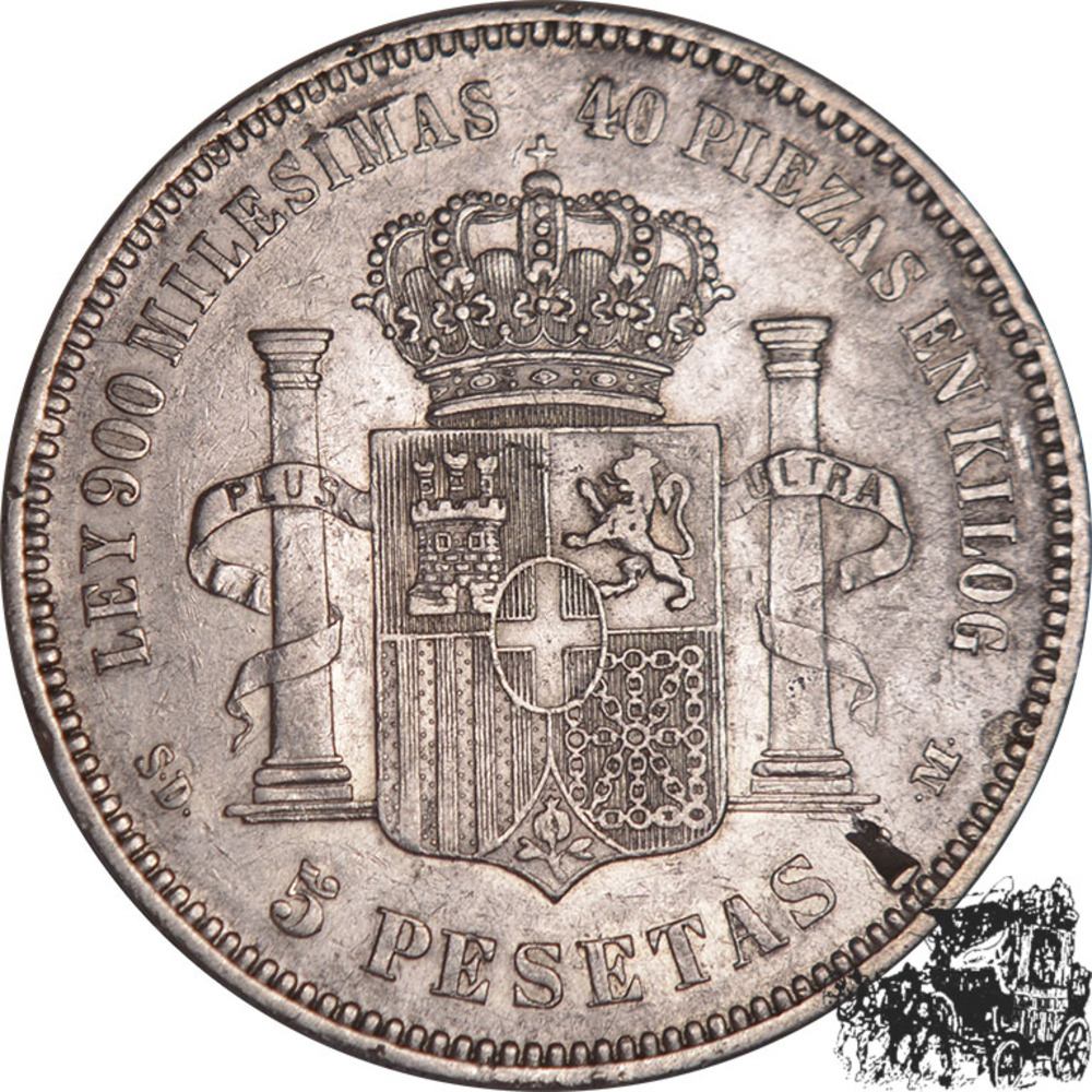 5 Pesetas 1871 SD.-M, Spanien 5 Pesetas 1871 SD.-M, Spanien