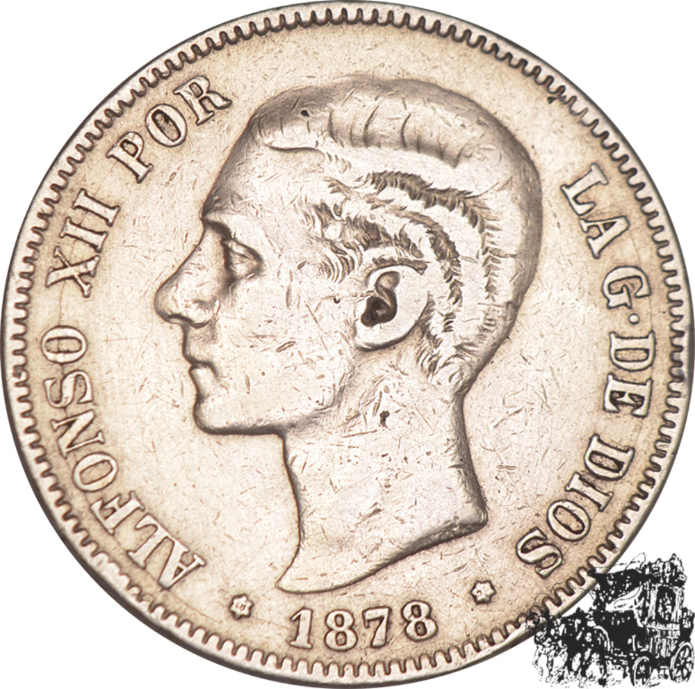 5 Pesetas 1878 DE-M, Spanien 5 Pesetas 1878 DE-M, Spanien
