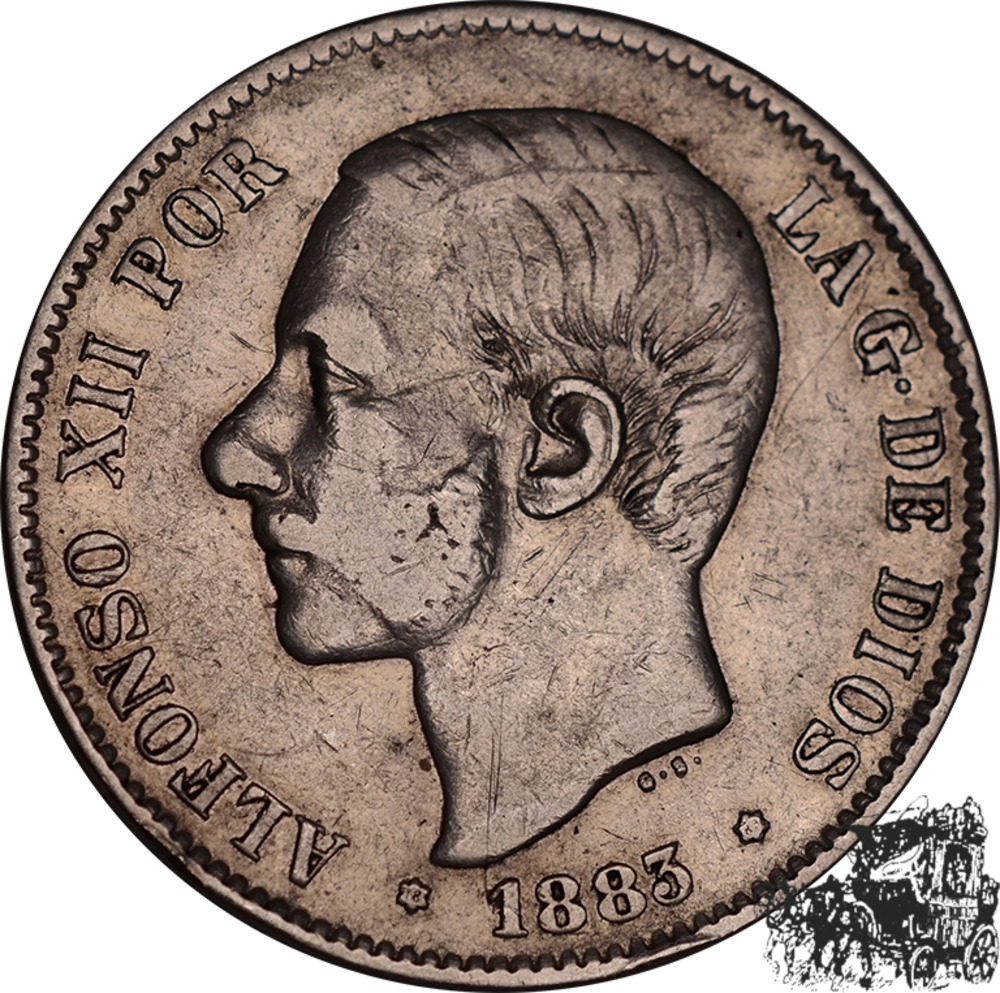 5 Pesetas 1883 M.S.-M, Spanien 5 Pesetas 1883 M.S.-M, Spanien