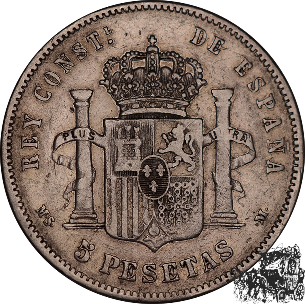 5 Pesetas 1883 M.S.-M, Spanien 5 Pesetas 1883 M.S.-M, Spanien