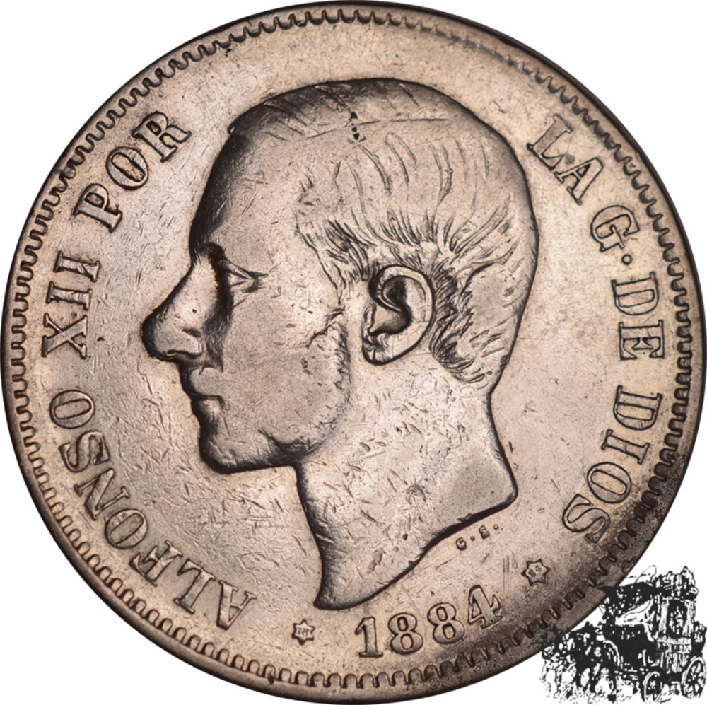 5 Pesetas 1884 MS-M, Spanien 5 Pesetas 1884 MS-M, Spanien