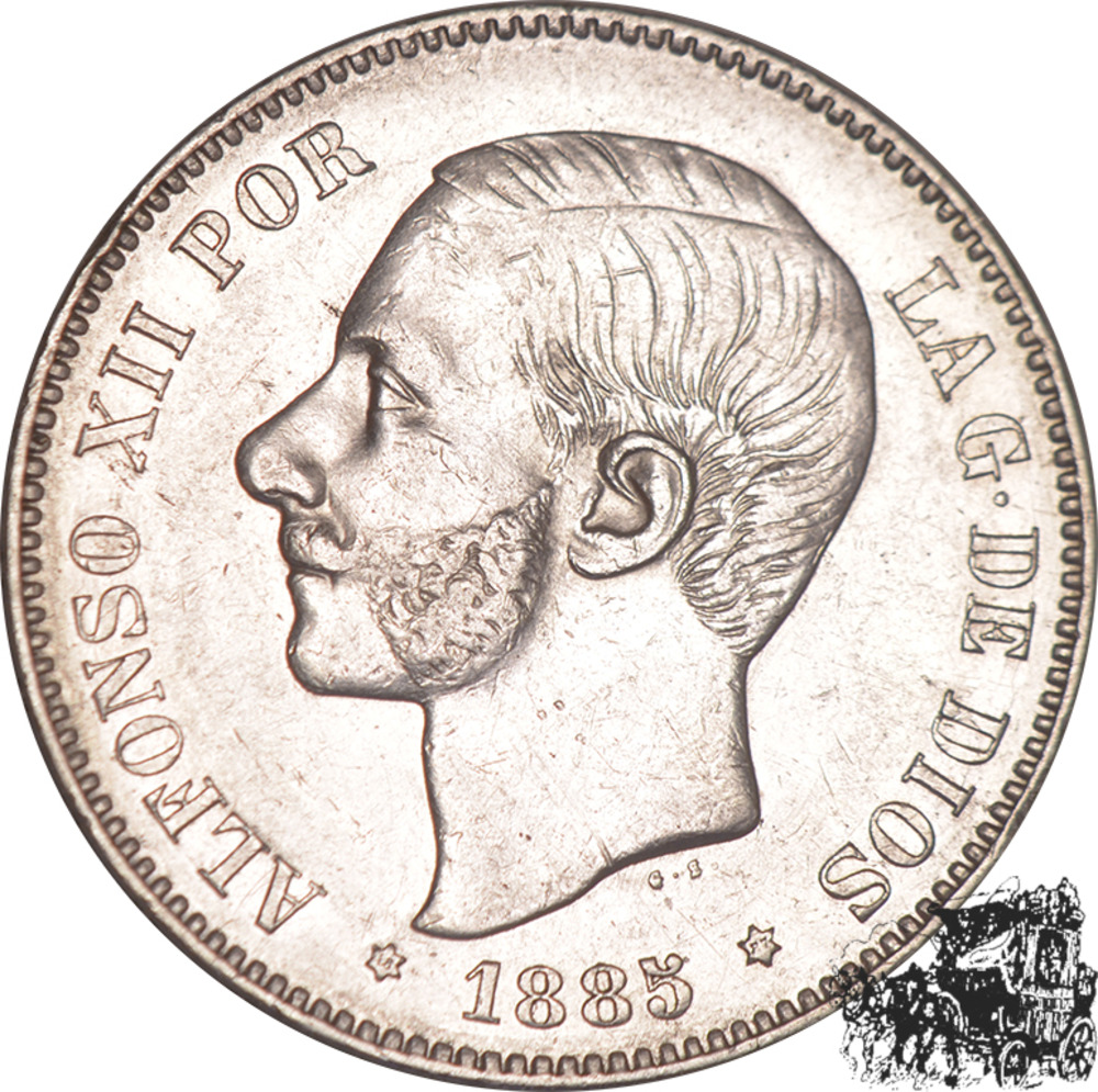 5 Pesetas 1885 MS-M, Spanien 5 Pesetas 1885 MS-M, Spanien