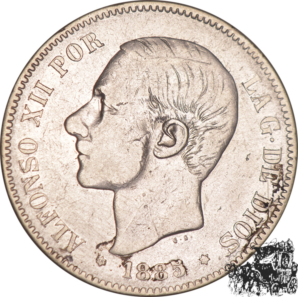 5 Pesetas 1885 MS-M, Spanien 5 Pesetas 1885 MS-M, Spanien