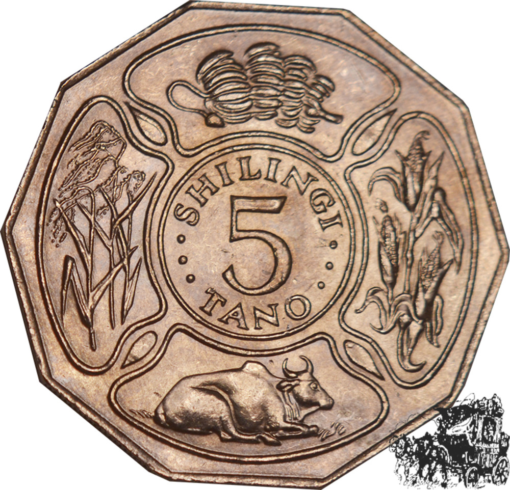 5 Shillings 1972 - Bananen,Hirse,Mais und Zeburind