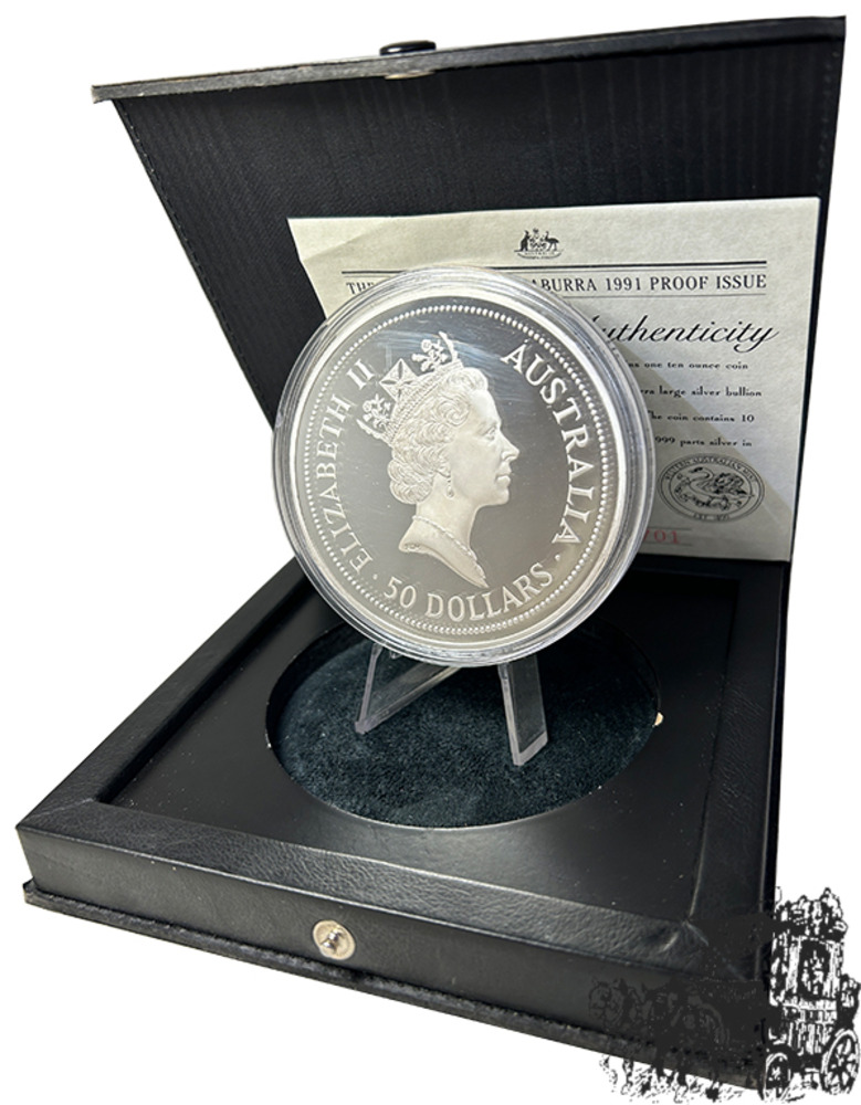 50 Dollar 1991 - Kookabura - 10oz Silber - im Originaletui mit Zertifikat