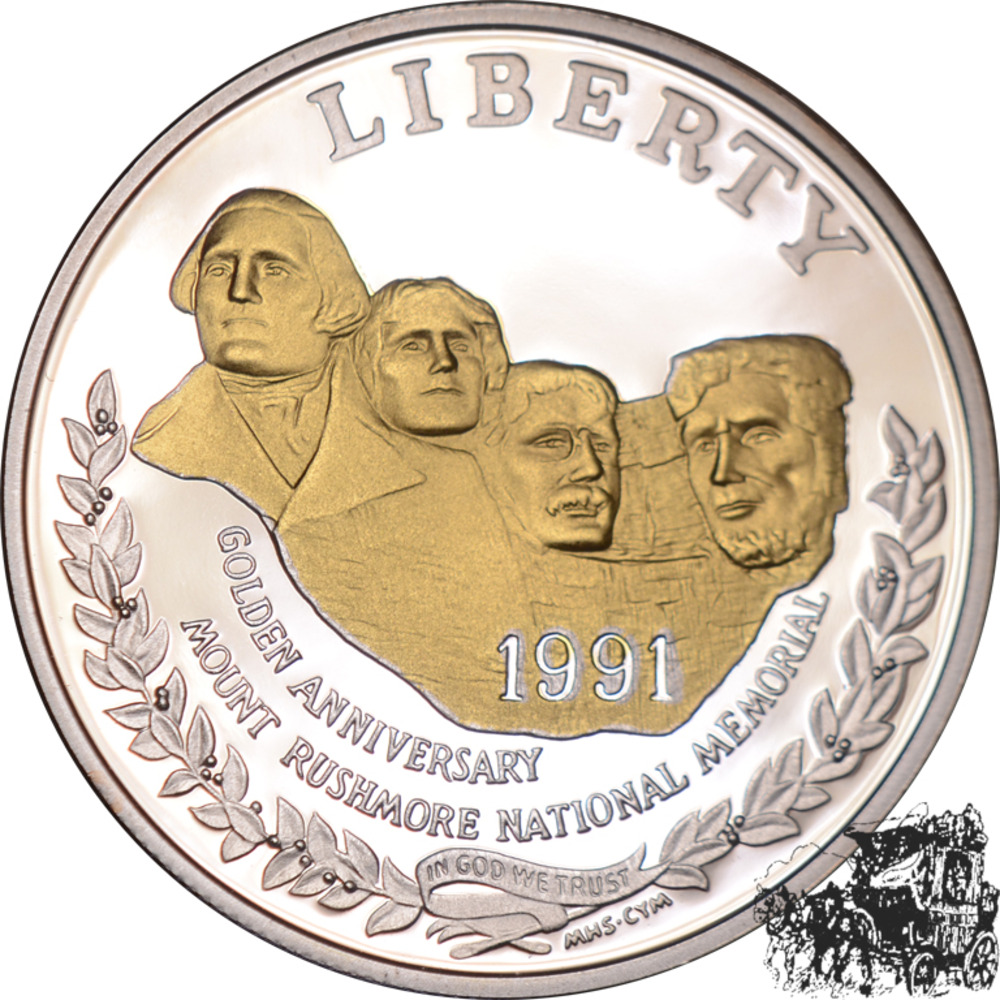 1 Dollar 1991 - Mount Rushmore - Goldapplikation 1 Dollar 1991 - Mount Rushmore - Goldapplikation