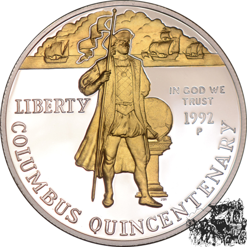 1 Dollar 1992 P - Christoph Kolumbus - Goldapplikation 1 Dollar 1992 P - Christoph Kolumbus - Goldapplikation