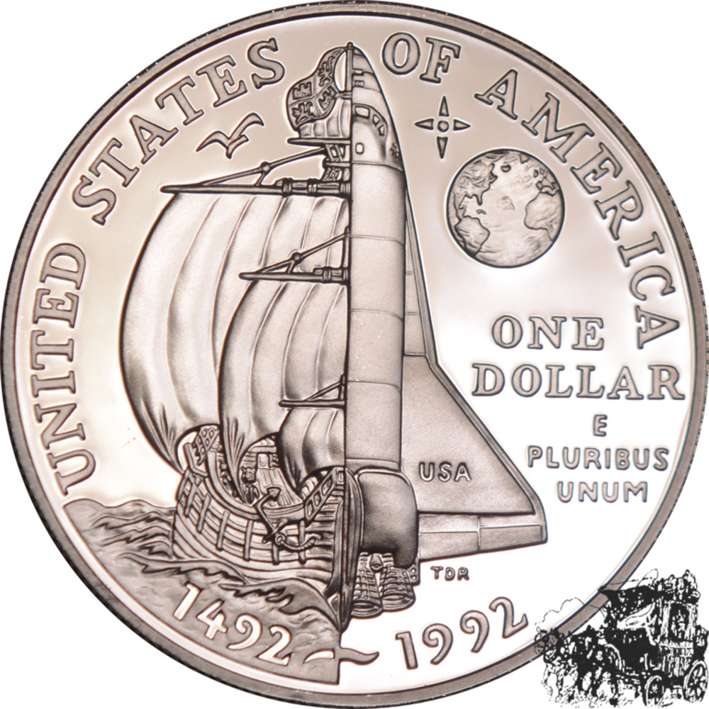 1 Dollar 1992 P - Christoph Kolumbus - Goldapplikation 1 Dollar 1992 P - Christoph Kolumbus - Goldapplikation
