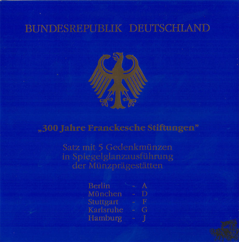 5 x 10 Mark 1998 ADFGJ - 300 Jahre Franckesche Stiftung, Silber-Sammlermünzenset