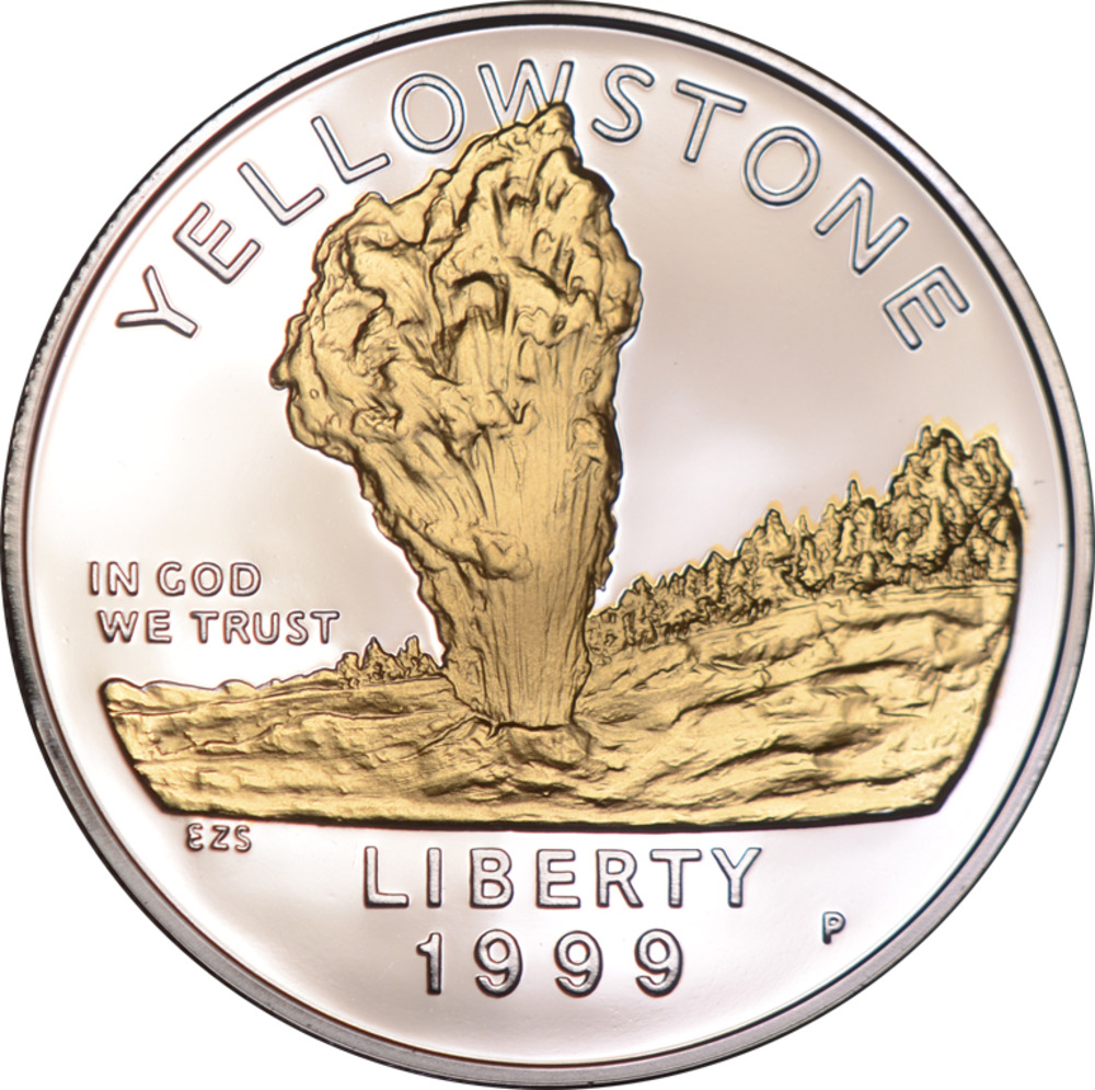 1 Dollar 1999 P - Yellowstone Nationalpark - Goldapplikation