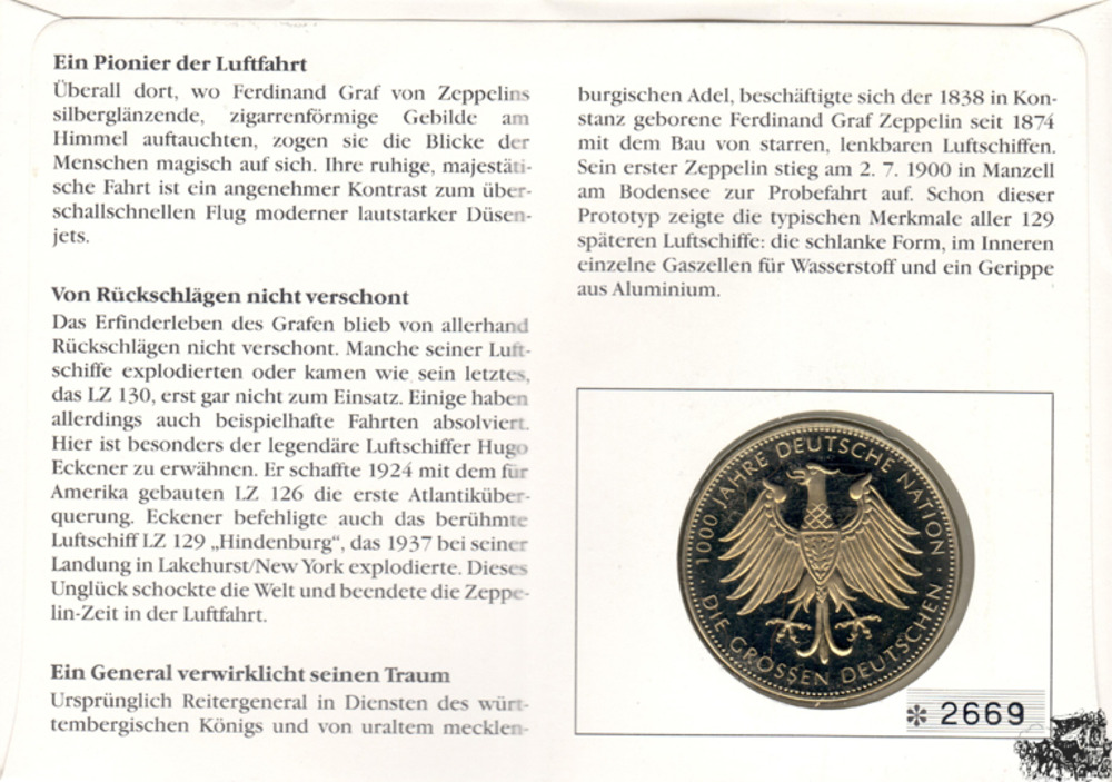 Numisbrief - 75. Todestag Graf Ferdinand von Zeppelin 