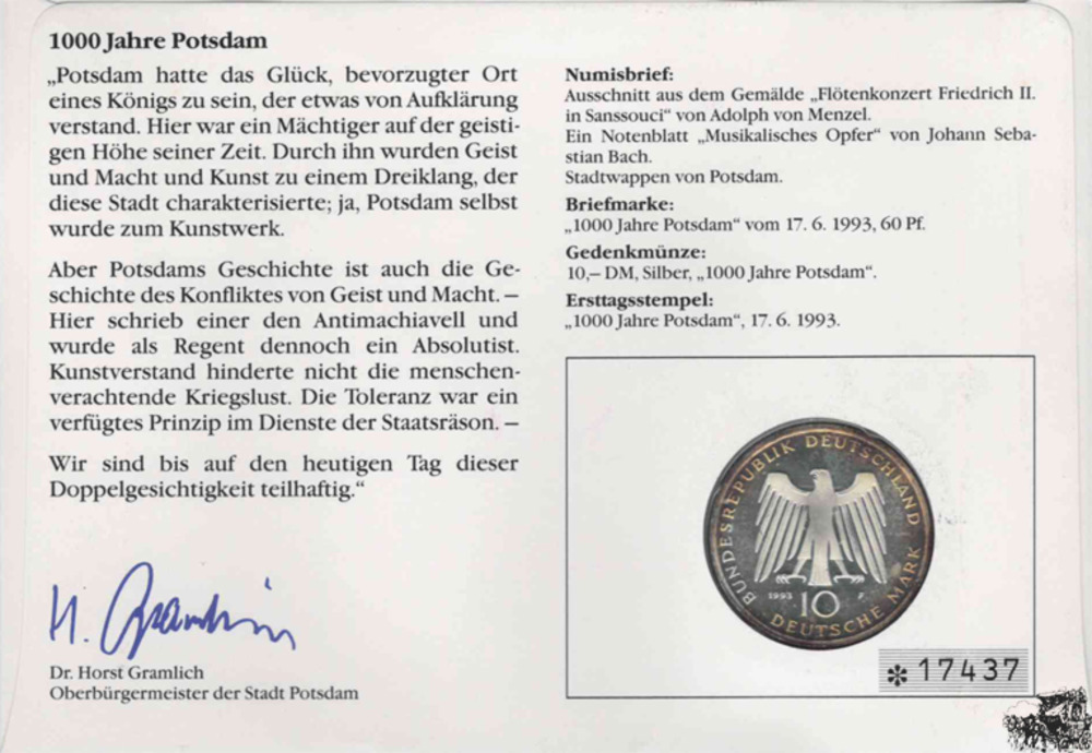 Numisbrief - 1000 Jahre Potsdam Numisbrief - 1000 Jahre Potsdam