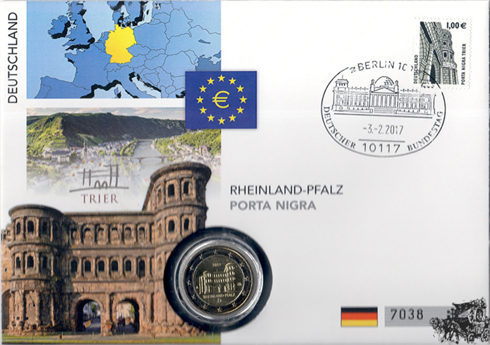 Numisbrief Deutschland - Rheinland-Pfalz, Porta Nigra, Trier, 2 Euro 2017, NUMIS COVER EDITION