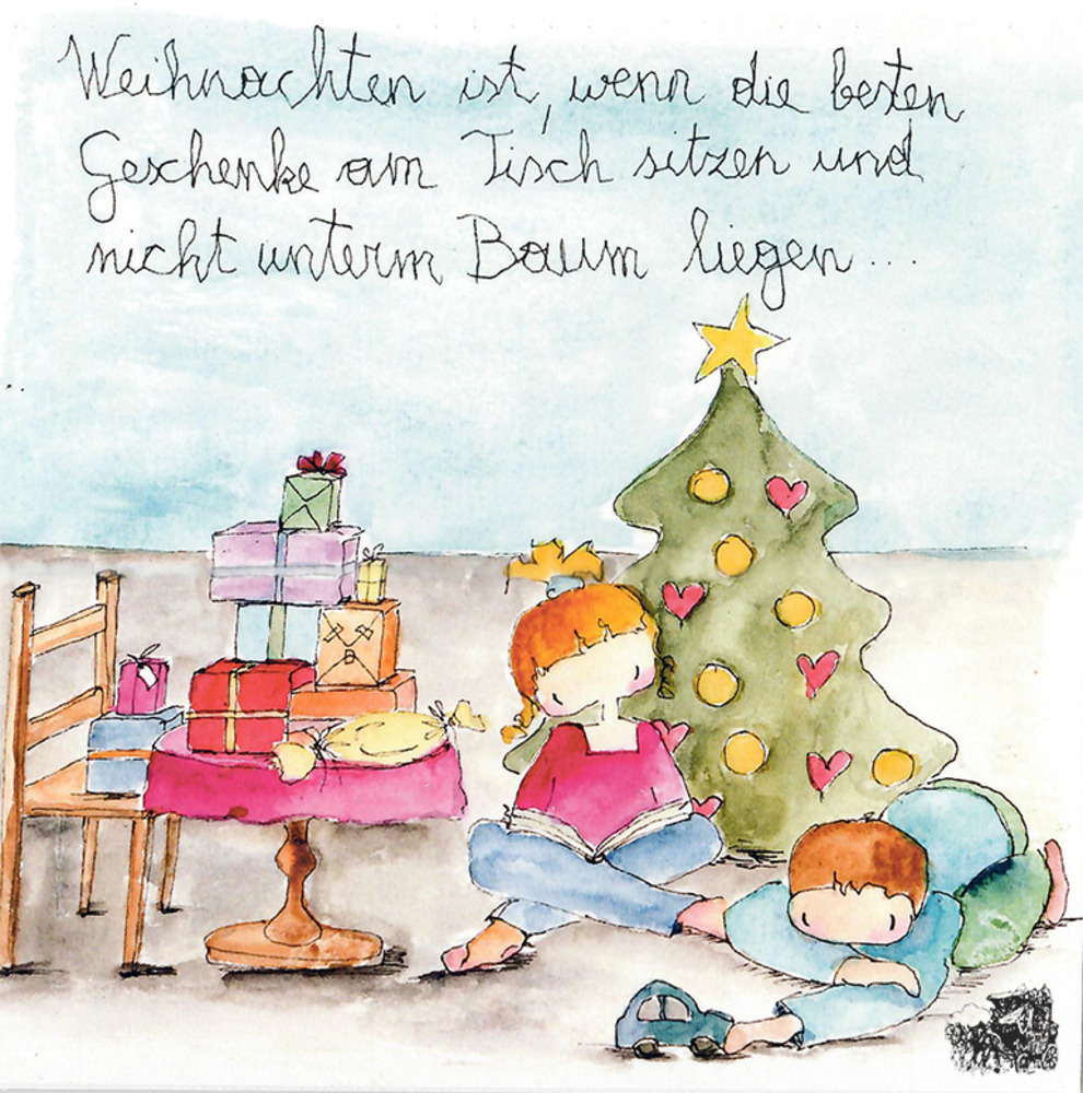 Weihnachten ist, wenn die besten Geschenke am Tisch sitzen und nicht unterm Baum liegen... - Kunstbillet von Michaela Mara Weihnachten ist, wenn die besten Geschenke am Tisch sitzen und nicht unterm Baum liegen... - Kunstbillet von Michaela Mara