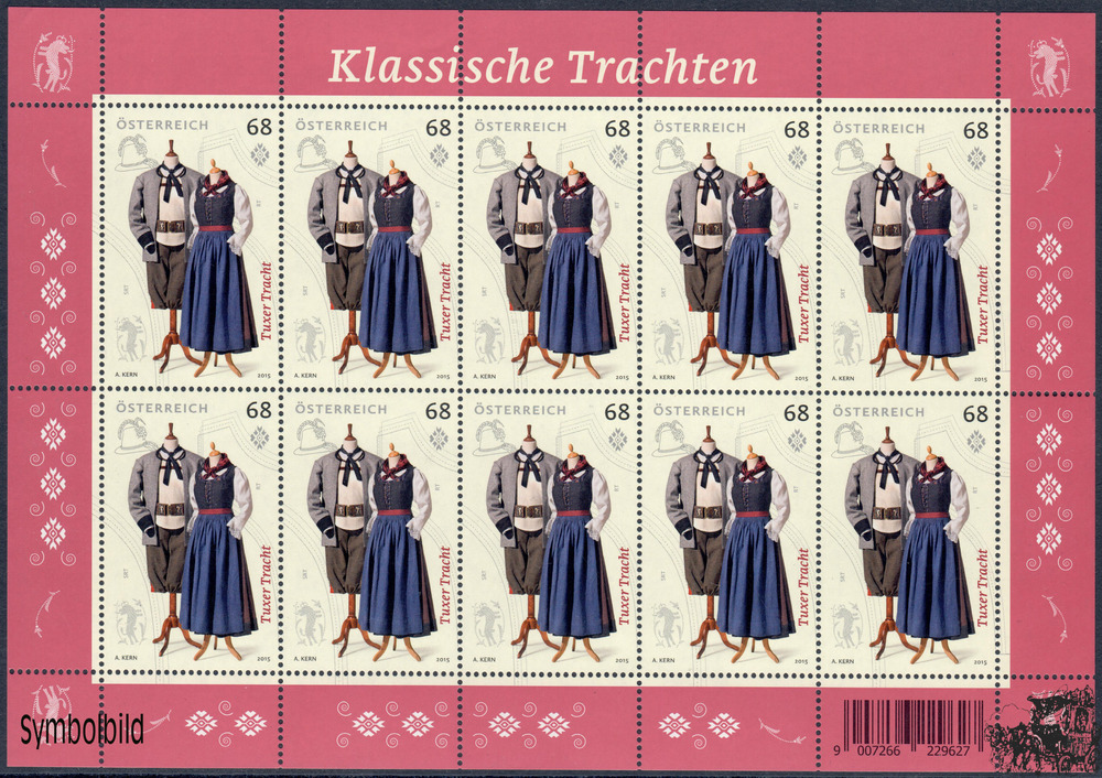 Österreich 2015 10 x 0,68 € - 'Tuxer Tracht'