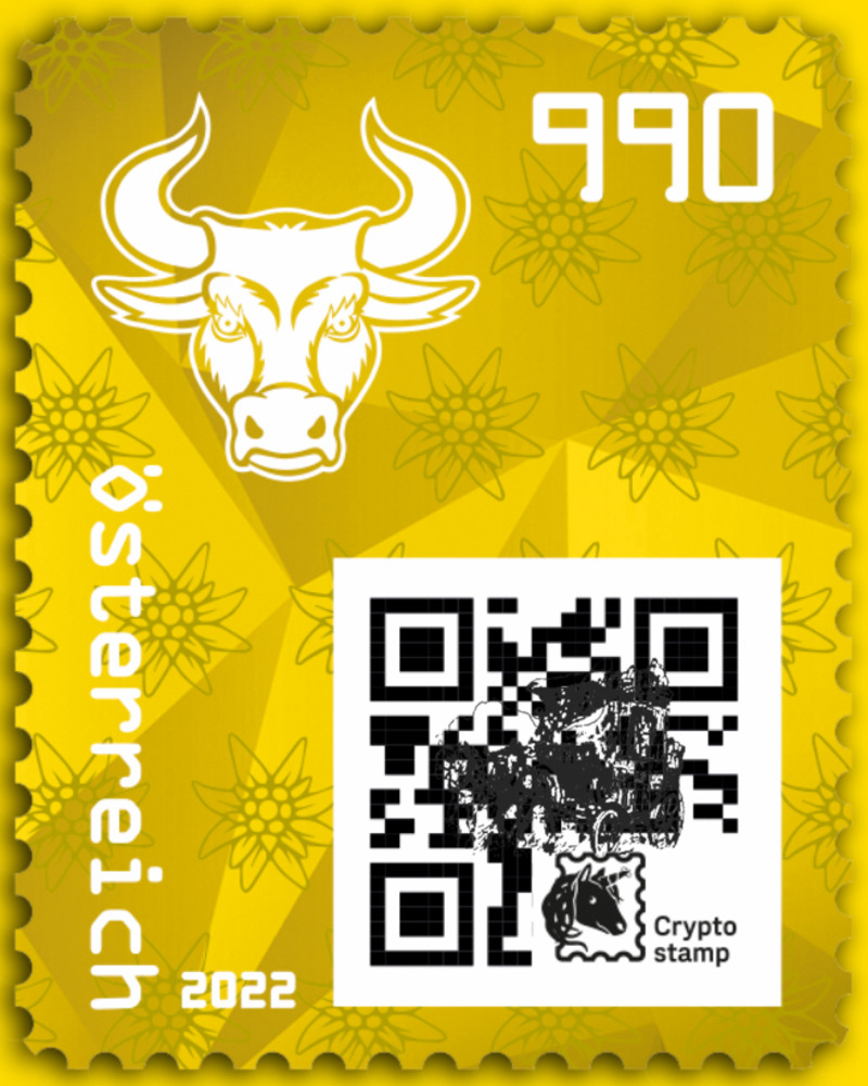 Briefmarken Strasser Webshop | Shop - 9,90 - Crypto stamp mit intaktem  Sicherheitsetikett - BULLE - gelb - Österreich ** 2022