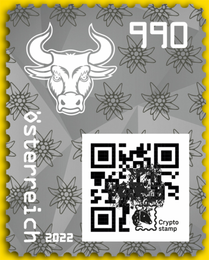 Briefmarken Strasser Webshop | Shop - 9,90 - Crypto stamp mit intaktem  Sicherheitsetikett - BULLE - schwarz - 5 stelliger Code - Österreich ** 2022